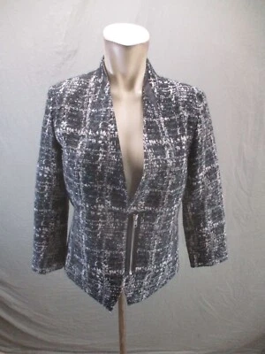 Trouve S 码女式灰色 1/2 拉链露肩内衬口袋短粗花呢西装外套 866 — 第 1/4 张图片