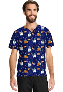 Cookie Monster Cherokee Scrubs Sesame Street Unisex V Neck Top TF728 SWDC - Picture 1 of 7