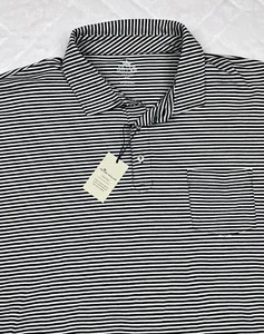 *Nuovo con etichette* Peter Millar Polo Shirt Uomo XXL Nera Righe Lavaggio Mare Maglia - Foto 1 di 7