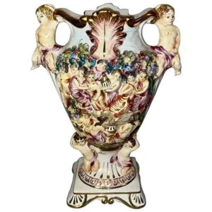 Capodimonte, Naples Double Handle Vase Urn, Cherubs Neoclassical, 14.5" H - Picture 1 of 16
