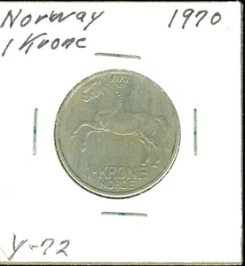 Moneda de 1 corona noruega 1970 gran detallada - Imagen 1 de 2