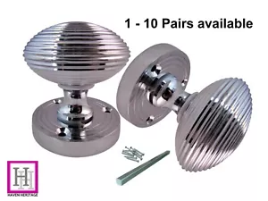 DOOR KNOBS 1-10 PAIRS OF CHROME REEDED MORTICE INTERIOR SILVER DOOR HANDLES - Picture 1 of 25