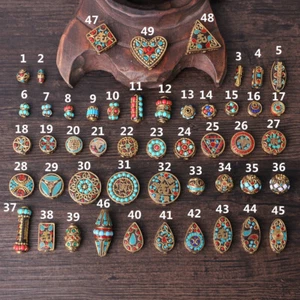 Handgemacht Nepalese Tibetisch Türkis Messing Lose Perlen Schmuckherstellung DIY - Bild 1 von 51