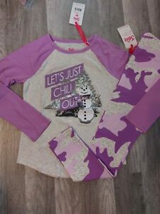 NWT Girls Justice Outfit Purple Camo Snowman Top/Leggings Size 10 (1)