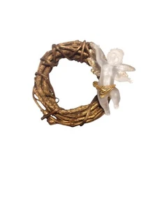 Vintage Acrylic Angel Grapevine Wreath Ornament With Gold Accents 3.5" - Picture 1 of 4