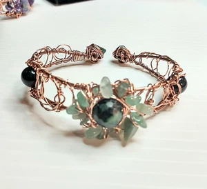 Bracelet tree agate, Adventurine wire wrapped copper bangle item #8092 - Picture 1 of 5