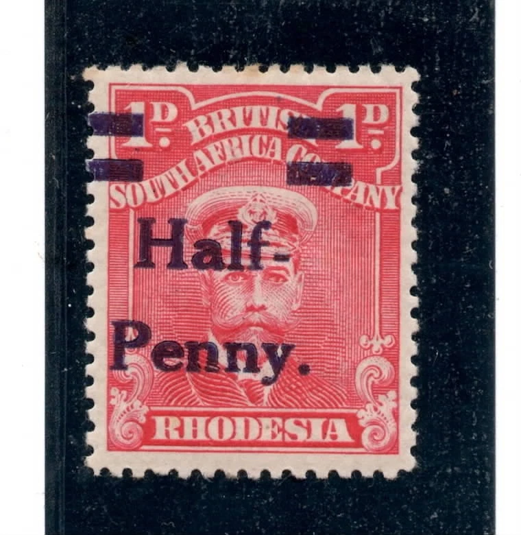 RHODESIA -  SG. 281  :  1917  "  Half Penny on 1d. ROSE  RED  " . - Image 1 of 1