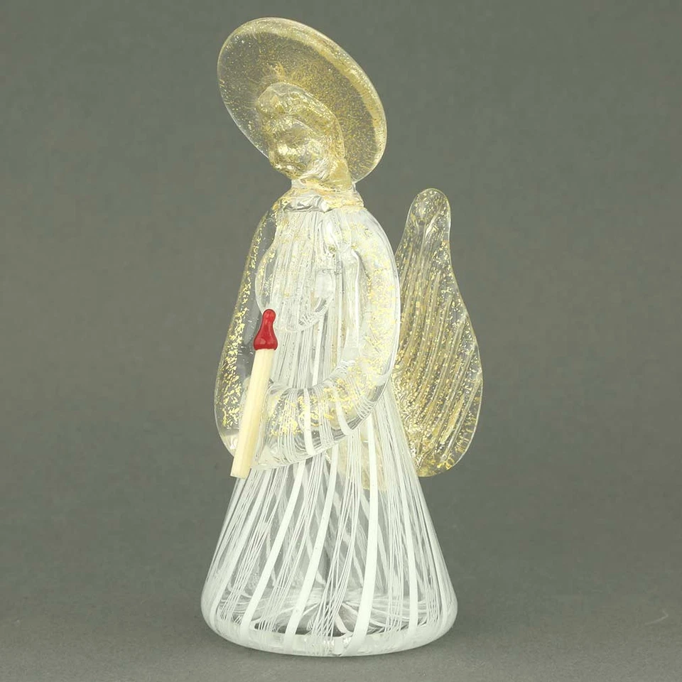 GlassOfVenice Murano Glass Reticello Angel Holding Candle Gold Sparkle Swirl