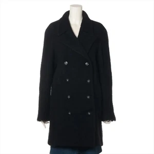 Chanel Coco Botón Material Desconocido Abrigo Guisante 38 Damas Negro Sin Letrero Etiqueta León b - Imagen 1 de 8