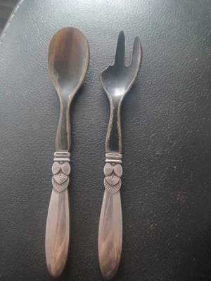 Antiguo juego de tenedores de cuchara George Jensen Sterling "Cactus" Foto 1 de 3