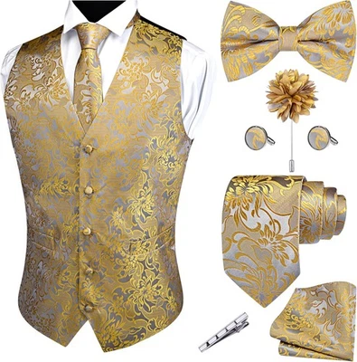 Conjunto de 7 piezas chaleco de jacquard de cachemira formal para hombre boda negocios fiesta chaleco Foto 1 de 4