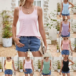 Summer Ready Women's Sleeveless Vest with Lace Up Design and Solid Colors - Picture 1 of 100