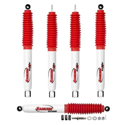 Rancho RS5000X Front & Rear Shocks with Steering Stabilizer for Jeep Cherokee Foto 1 de 4