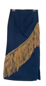 Gonna a matita denim vintage collezione Frontier donna frange in pelle made in USA - Foto 1 di 7
