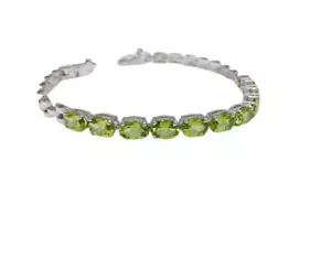 Braccialetto Gioielli In Grazioso Ovale Zirconio Verde Argento Sterling 925 - Foto 1 di 5