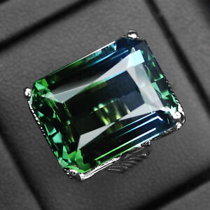 Amazing Blue Green Tourmaline Baguette 32Ct 925 Sterling Silver Handmade Rings