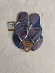 Havaianas Slim Iridescent Flip Flops Sandals Quiet Lilac Purple Sz 7/8 $38 MSRP - Picture 1 of 3
