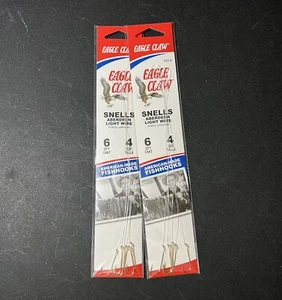 Lot of 2 EAGLE CLAW Size 4 Snells Aberdeen Light Wire Fishing Hook 6-Per Pack - Picture 1 of 8