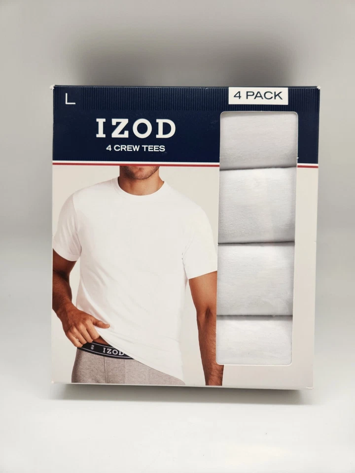 IZOD Men's S M L XL 4Pack White Crew Neck Soft Cotton Classic T Shirt Tag Free - Imagem 1 de 2