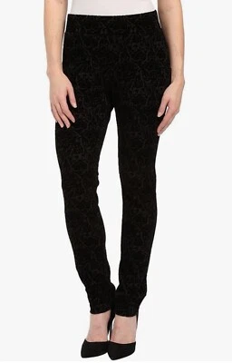 NYDJ Joanie Skinny Black Primrose Flocking Velvet Pull On Leggings Petites 6P - Image 1 of 4