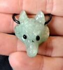 Pretty Green Quartz Crystal Wolf Head Pendant Necklace Hand Carved Spirit Gift