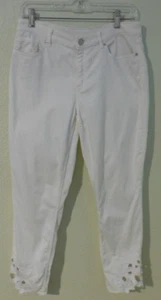 Jeans Elie Tahari 29 Blanco Azella tiro bajo pierna ajustada recortada tobillo decorativo - Imagen 1 de 7