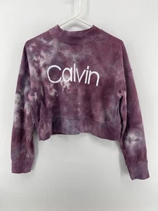 Calvin Klein Crop Pullover Felpa Maglione Donna Taglia Media Viola Tie Dye - Foto 1 di 8