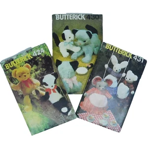Butterick 424 430 431 Stuffed Animal Pattern LOT Uncut Panda Teddy Rabbit Mouse - Picture 1 of 17
