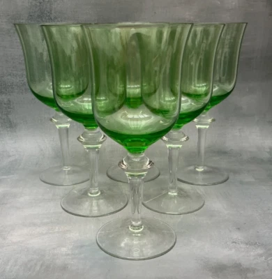 6 Denby Aurora Winterberry Green Water Goblet/Wine Glasses 7 5/8” - Image 1 of 2