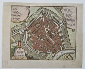Gouda Holland Niederlande Gärten um 1740 de Leth Stadtplan Karte Wappen - Bild 1 von 4