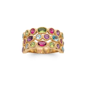 Großer Ring besetzt mit bunten Kristallen 18 Karat 750/1000 vergoldet - Bild 1 von 7