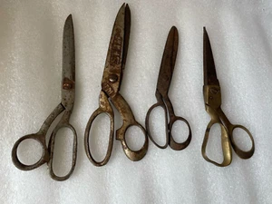 Antique Handmade Scissors Iron & Brass Hand Forged Primitive Retro Decor 4 Pc - Picture 1 of 22