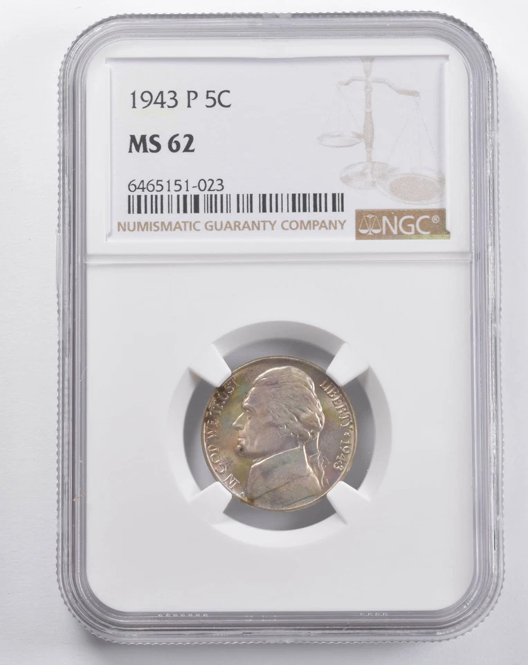 MS62 1943-P Jefferson Nickel NGC TONED *5718 - Image 1 of 3