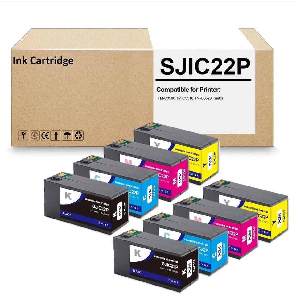 Paquete de 8 cartuchos de tinta SJIC22P funciona para TM-C3500 TMC3500 C3500 C3510 C3520 Foto 1 de 4