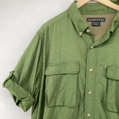 EXOFFICIO Shirt Mens XL Air Strip Roll Tab Sleeve UPF30 Fishing Hiking Green - Image 1 of 4