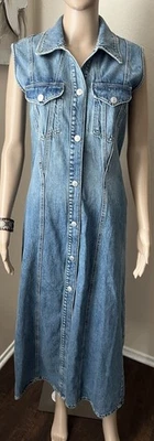 NWT ZARA Denim Duster Button Down  MAXI DRESS Bohemian Sleeveless Front Slit XS - Image 1 of 4
