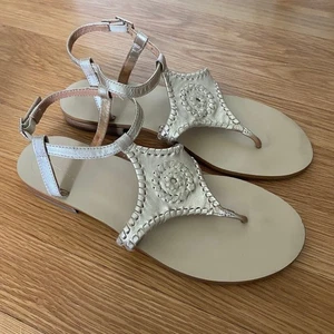Jack Rogers Maci Ankle Strap Leather Sandals Gold Size 8 - Picture 1 of 6