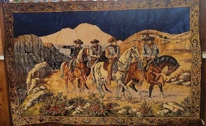 Tappeto da parete decorazione arazzo cowboy cavalli vintage arte Italia occidentale 76"x50" - Foto 1 di 3