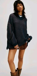 Free People Oversize Maisie Pullover Midnight Ceader Kombination Größe Medium Neu mit Etikett $ 148 - Bild 1 von 6