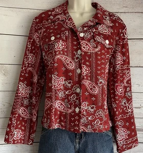 Coldwater Creek Red Paisley Bandana Jacket sz PM Petite Medium - Picture 1 of 8