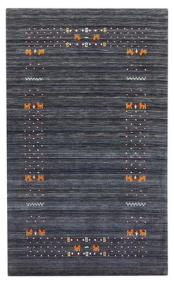 Traditional Dark Navy 4'9" x 7'10" Hand loomed Oriental Carpet Wool Area Rug - Image 1 of 4
