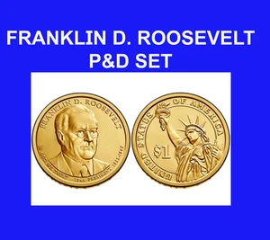 2014 P&D Franklin Delano Roosevelt Presidential Golden Dollar Coin (2) Coin Set - Picture 1 of 1