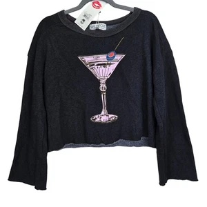 NWT Wildfox Flora Martini Please Cropped Sweatshirt Small Raw Hem Streetwear - Picture 1 of 8