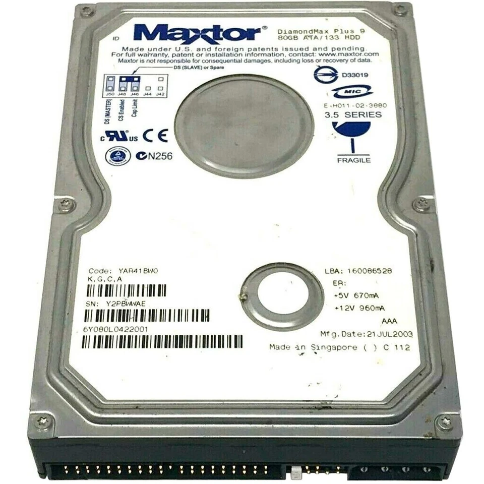 HARD DISK HDD DISCO IDE PATA 3,5" 80GB MAXTOR YAR41BW0 COMPUTER DESKTOP FISSO - Immagine 1 di 1