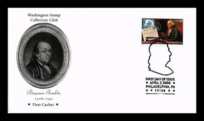 DR JIM STAMPS US COVER BENJAMIN FRANKLIN POSTMASTER FDC THERMOGRAPHED CACHET - Image 1 of 2