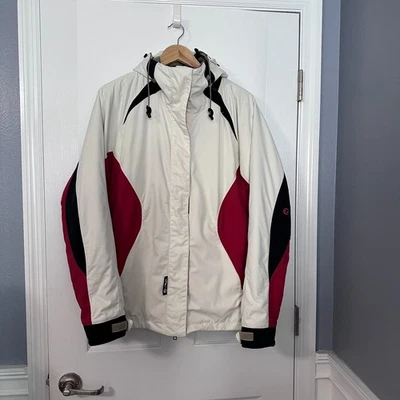Chaqueta Rossignol Ski Mountain blanca roja negra para mujer talla M/L forro cálido con capucha Foto 1 de 4