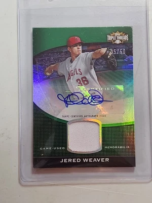 Jersey de béisbol Jered Weaver automático verde #/50 2011 Topps triple hilo TTUAR-93 Foto 1 de 3