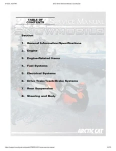 Arctic Cat Snowmobile Service Manual | 2012 | MAILED CD OR USB - Imagen 1 de 13
