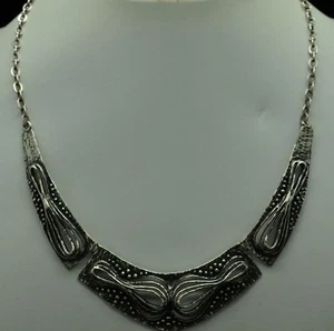 STERLING SILVER TRIBAL DESIGN STATEMENT NECKLACE 16" #E970 - Picture 1 of 8