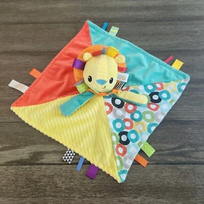 Cobertor de segurança Bright Starts Taggies LION Lovey pelúcia colorido cetim etiquetas laço - Imagem 1 de 4